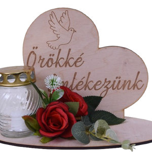 Gravírozott szív sírdísz, Otthon & Életmód, Vallás, Temetkezési tárgy, Sírdísz, kegyeleti dísz, Gravírozás, pirográfia, MESKA