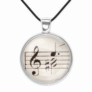 Zenés ékszer - egyedi üveglencsés medál régi kottából, violinkulccsal - ékszer - nyaklánc - medálos nyaklánc - Meska.hu