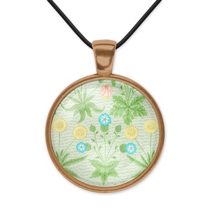 Zöld üveglencsés medál virágos William Morris-mintával - ékszer - nyaklánc - medálos nyaklánc - Meska.hu