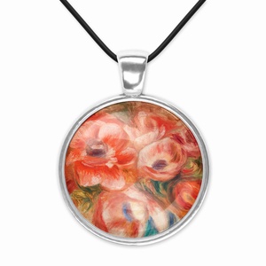Piros üveglencsés medál Renoir virágaival, Ékszer, Nyaklánc, Medál, Ékszerkészítés, MESKA