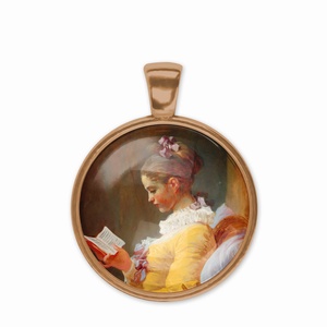 Üveglencsés medál olvasó lányt ábrázoló képpel - ékszer - nyaklánc - medál - Meska.hu