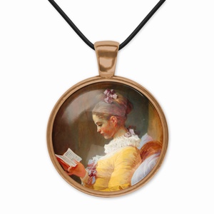 Üveglencsés medál olvasó lányt ábrázoló képpel - ékszer - nyaklánc - medál - Meska.hu