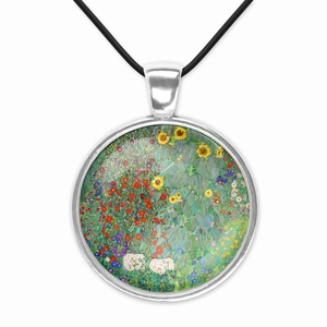 Virágos üveglencsés medál Klimt-festménnyel, Ékszer, Nyaklánc, Medál, Ékszerkészítés, MESKA