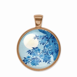 Kék üveglencsés medál teliholddal - ékszer - nyaklánc - medál - Meska.hu