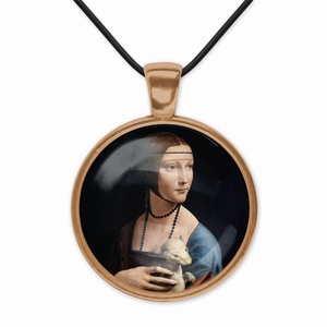 A hermelines hölgy, üveglencsés medál Leonardo-képpel - ékszer - nyaklánc - medálos nyaklánc - Meska.hu