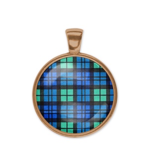 Kék-zöld skót kockás (tartan) üveglencsés medál  - ékszer - nyaklánc - medál - Meska.hu