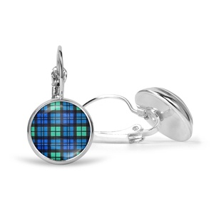 Kék-zöld skót kockás (tartan) üveglencsés fülbevaló (nemesacél alappal is), Ékszer, Fülbevaló, Lógós kerek fülbevaló, Ékszerkészítés, MESKA