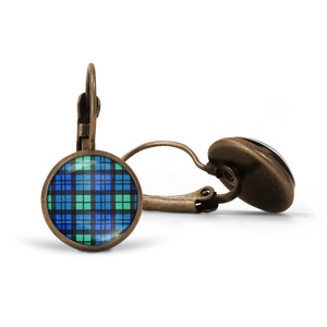 Kék-zöld skót kockás (tartan) üveglencsés fülbevaló (nemesacél alappal is) - ékszer - fülbevaló - lógós kerek fülbevaló - Meska.hu
