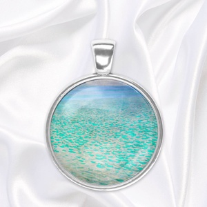 Türkiz üveglencsés medál Klimt-festménnyel - ékszer - nyaklánc - medál - Meska.hu