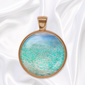 Türkiz üveglencsés medál Klimt-festménnyel - ékszer - nyaklánc - medál - Meska.hu