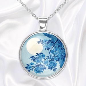 Kék üveglencsés medál teliholddal - ékszer - nyaklánc - medál - Meska.hu