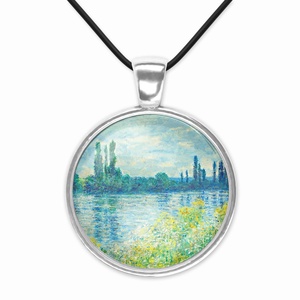 Kék-zöld üveglencsés medál Monet-tájképpel - ékszer - nyaklánc - medál - Meska.hu
