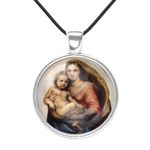 Madonna gyermekével medál, üveglencsés medál Raffaello festményével, anyák napi ajándék - ékszer - nyaklánc - medál - Meska.hu