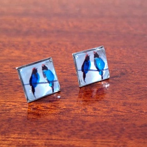 Kék madarak  bedugós fülbevaló, Ékszer, Fülbevaló, Pötty fülbevaló, Fotó, grafika, rajz, illusztráció, MESKA