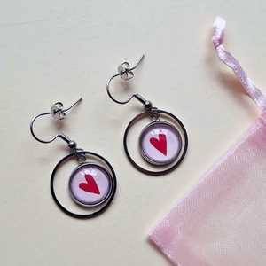 Szíves lógós  fülbevaló - ékszer - fülbevaló - lógó fülbevaló - Meska.hu