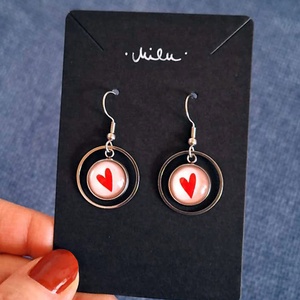 Szíves lógós  fülbevaló - ékszer - fülbevaló - lógó fülbevaló - Meska.hu