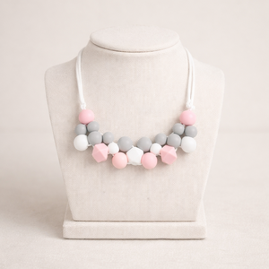 Anyalánc - szürke-rózsaszín, Baba - mama, Baba játékok, Rágcsalánc, Csomózás, Gyöngyfűzés, gyöngyhímzés, MESKA