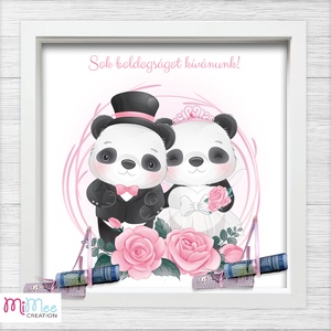 Pandamacis ifjú pár nászajándék, pénzátadó 3D képkeret, Otthon & Lakás, Dekoráció, Kép & Falikép, Poszter, Fotó, grafika, rajz, illusztráció, Meska