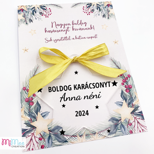 Névre szóló karácsonyfadísz - csillag - csillagos üdvözlőlappal, Karácsony, Karácsonyi lakásdekoráció, Karácsonyfadíszek, Fotó, grafika, rajz, illusztráció, MESKA