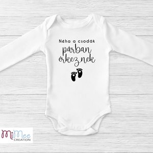 A csodák párban érkeznek - baba érkezést bejelentő, bababejelentő body, Ruha & Divat, Babaruha & Gyerekruha, Body, Decoupage, transzfer és szalvétatechnika, MESKA