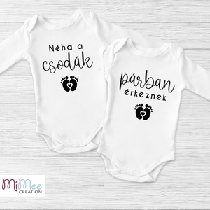 A csodák párban érkeznek - dupla baba érkezést bejelentő, bababejelentő body ikreknek, Ruha & Divat, Babaruha & Gyerekruha, Body, Decoupage, transzfer és szalvétatechnika, MESKA