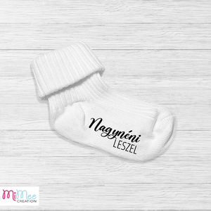 Baba bejelentő zokni leendő nagynéniknek, nagybácsiknak, bababejelentő kis zokni - ruha & divat - babaruha & gyerekruha - babafotózási ruha és kellék - Meska.hu