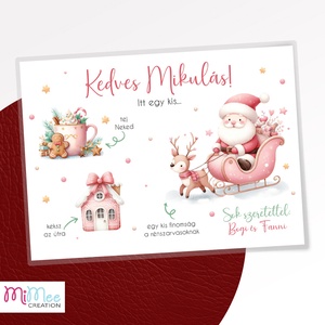 Mikulás kínáló tálca, Mikulás váró alátét névvel - rózsaszín Mikulásos, rénszarvasos mintával, Karácsony, Mikulás, Mikulás ajándékok, Fotó, grafika, rajz, illusztráció, MESKA
