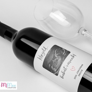 Baba bejelentő boros címke, bababejelentő üveg matrica ultrahang fotóval, személyre szabható szöveggel - otthon & életmód - papír, írószer - matrica, matrica csomag - Meska.hu