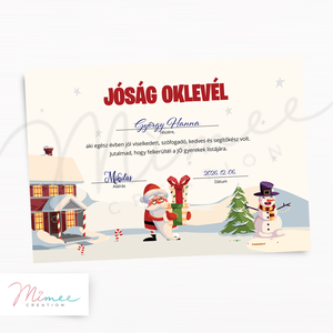 Jóság oklevél a Mikulástól - hóember grafikával - Meska.hu