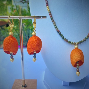 Narancs selyemhernyógubó ékszerszett unakittal, Ékszer, Ékszerszett, Ékszerkészítés, MESKA