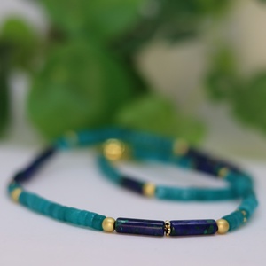 Amazonit és lapis lazuli heishi gyöngyökből fűzött nyakék - Meska.hu