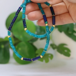 Amazonit és lapis lazuli heishi gyöngyökből fűzött nyakék - ékszer - nyaklánc - medál nélküli nyaklánc - Meska.hu