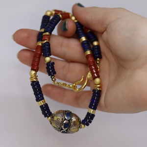 Kazah gyöngyös nyakék lapis lazuli és jáspis gyöngyökkel - ékszer - nyaklánc - medál nélküli nyaklánc - Meska.hu