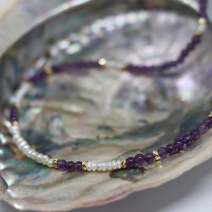 Ametiszt nyakék tenyészett gyöngyökkel - ékszer - nyaklánc - medál nélküli nyaklánc - Meska.hu