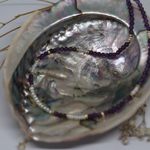 Ametiszt nyakék tenyészett gyöngyökkel - ékszer - nyaklánc - medál nélküli nyaklánc - Meska.hu