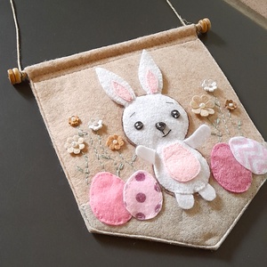 Nyuszis zászlós babaszoba dekoráció.2 - baba - mama - babaszoba dekoráció - babaszoba füzér, girland  - Meska.hu