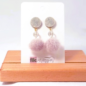 Szürke nyuszi pom-pom-os  fülbevaló., Ékszer, Fülbevaló, Lógó fülbevaló, , MESKA