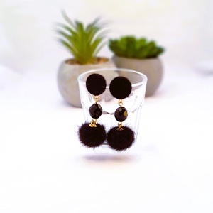Fekete nyuszi pom-pom-os  fülbevaló., Ékszer, Fülbevaló, Lógó fülbevaló, , MESKA