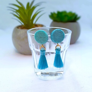 Filc bojtos fülbevaló. Türkizkék., Ékszer, Fülbevaló, Lógó fülbevaló, , MESKA