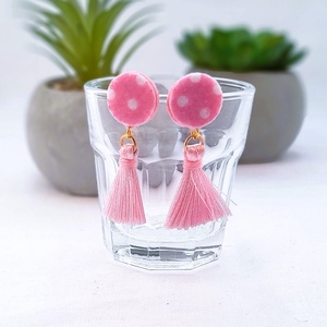 Filc bojtos fülbevaló. pöttyös rózsaszín., Ékszer, Fülbevaló, Lógó fülbevaló, , MESKA