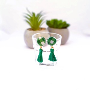 Filc bojtos fülbevaló. kockás zöld., Ékszer, Fülbevaló, Lógó fülbevaló, , MESKA