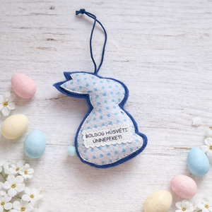 Kék húsvéti nyuszi függődísz., Ünnepi díszek, dekorációk, Húsvéti díszek és dekorációk, Húsvéti tojásfadíszek, Varrás, MESKA
