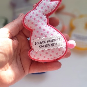 Rózsaszín húsvéti nyuszi függődísz. - otthon & életmód - dekoráció - fali és függő dekoráció - függődísz - Meska.hu