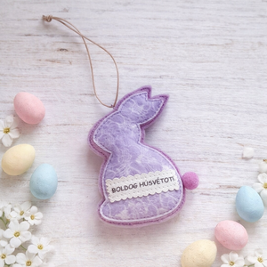 Lila húsvéti nyuszi függődísz., Ünnepi díszek, dekorációk, Húsvéti díszek és dekorációk, Húsvéti tojásfadíszek, Varrás, MESKA