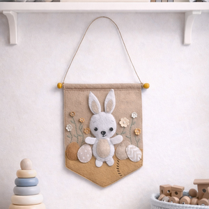 Nyuszis zászlós babaszoba dekoráció., Baba - mama, Babaszoba dekoráció, Babaszoba füzér, girland , Varrás, MESKA