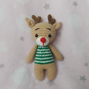 Horgolt kicsi csíkos szarvas, Karácsony, Karácsonyi lakásdekoráció, Karácsonyi manók, figurák, Horgolás, MESKA