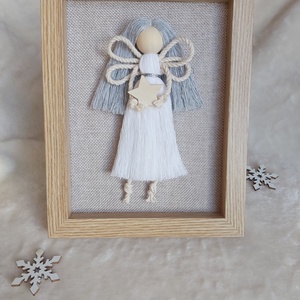 Makramé angyal képkeretben, Karácsony, Karácsonyi lakásdekoráció, Karácsonyi lakásdíszek, Csomózás, MESKA