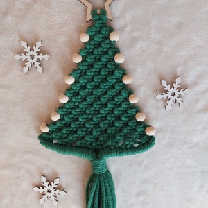 Makramé fenyő gyöngyökkel, Karácsony, Karácsonyi lakásdekoráció, Karácsonyi lakásdíszek, Csomózás, MESKA