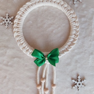 Makramé ajtódísz gyöngyökkel, Karácsony, Adventi díszek, Adventi ajtódísz, Csomózás, MESKA