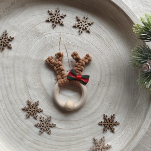 Makramé rénszarvas dísz, Karácsony, Karácsonyi lakásdekoráció, Karácsonyfadíszek, Csomózás, MESKA